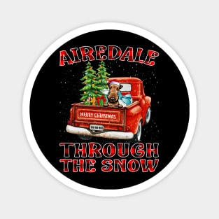 Christmas Airedale Through The Snow Dog Santa Truck Tree Magnet